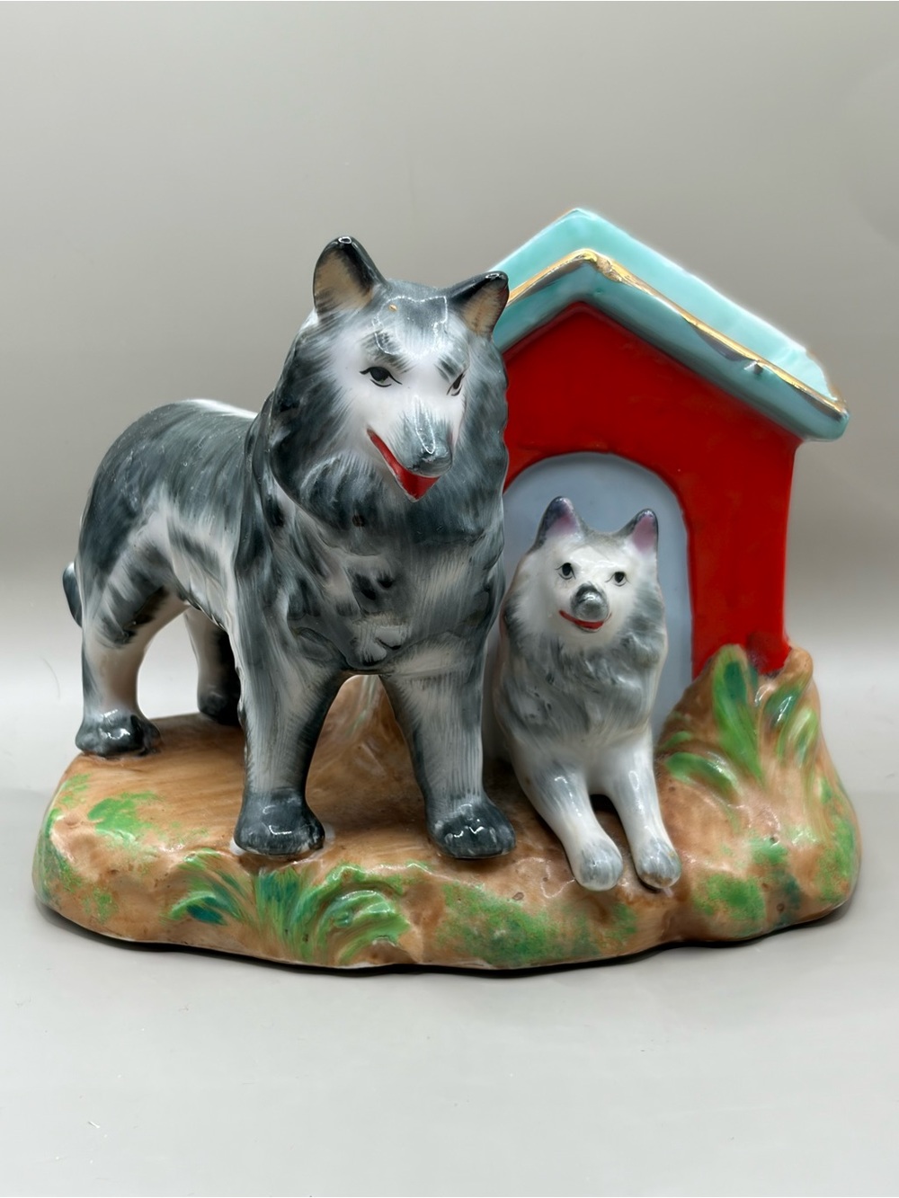 Vintage Dogs in dog house matchbox holder